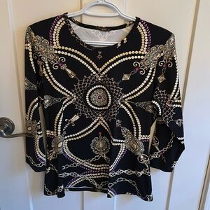J. McLaughlin Jewel Pattern black size M stretchy top